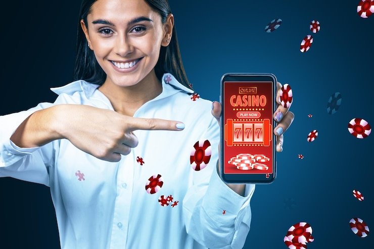 Pengguna membaca langkah deposit lewat mobile